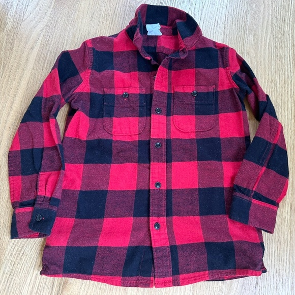 Gap Kids Buffalo Check Button Up Shirt Boys Small Red Black - Picture 1 of 3